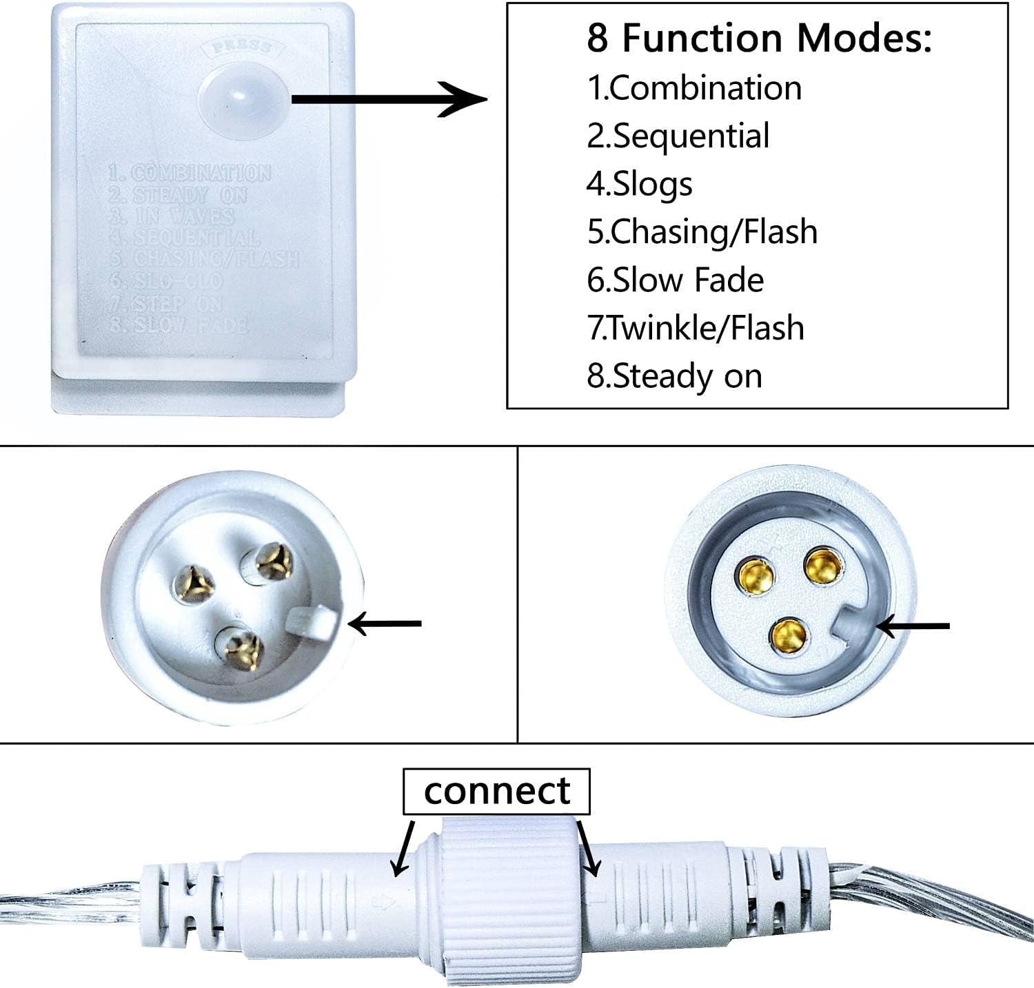 LED Christmas String Lights Outdoor: 33FT 100 Led Indoor Tree Lights - Waterproof 8 Modes Xmas Decorations Lighting - for Holiday Bedroom Wedding House Decor White (Rsh001)